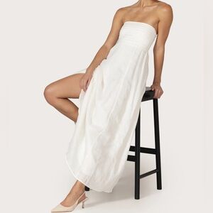 $299 NWT Lusana “Talia” Strapless Maxi Dress in White Sz Small
